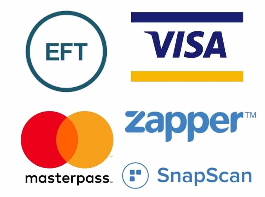 Payment Options accepted: EFT, VISA, Masterpass, Zapper and Snapscan